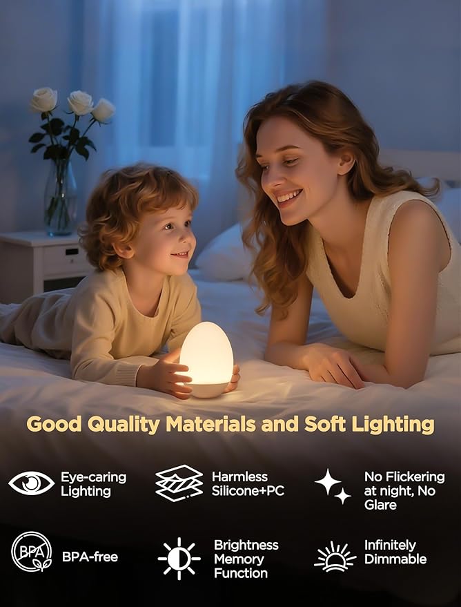 Egg Light for Nursery, 256 RGB Baby Night Light, Rechargeable Night Light for Kids, Portable Small Cordless Bedside Lamp for Girl/Boy/Toddler/Bedroom