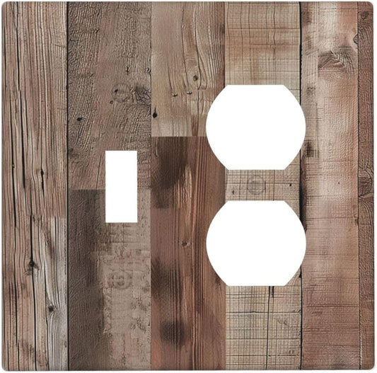 Decorative Outlet Covers Retro Wood Plank Vintaga Wooden Board 2 Gang Wall Plate Cover Single Toggle Duplex Combo Two Switch Light Switch Cover Plate Jumbo Dual GFCI Faceplate