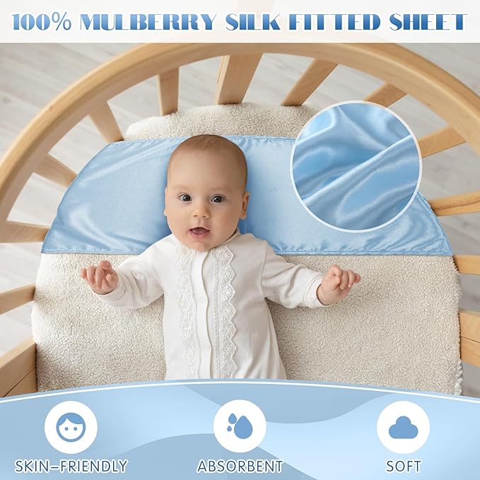 Hosuly 2 Pcs Satin Bassinet Sheet Baby Hair Soft Silk Feeling Sheet Baby Bassinet for Rectangle Cradle Pad Mattress Boys Girls Newborn Infant (Green and Blue)