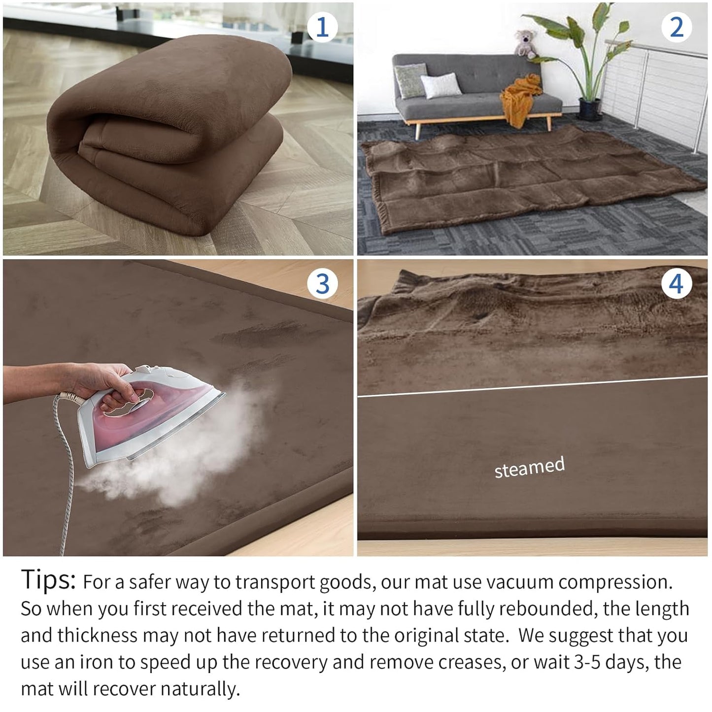 Baby Play Mat for Floor,1.3" Thick Memory foam Tummy Time Mat,Soft Coral Velvet Nursery Rug,Extra Large Non Slip Crawling Mat for Toddlers,Infants,kids,Yoga,Tatami Style for Living Room(Dark Brown)