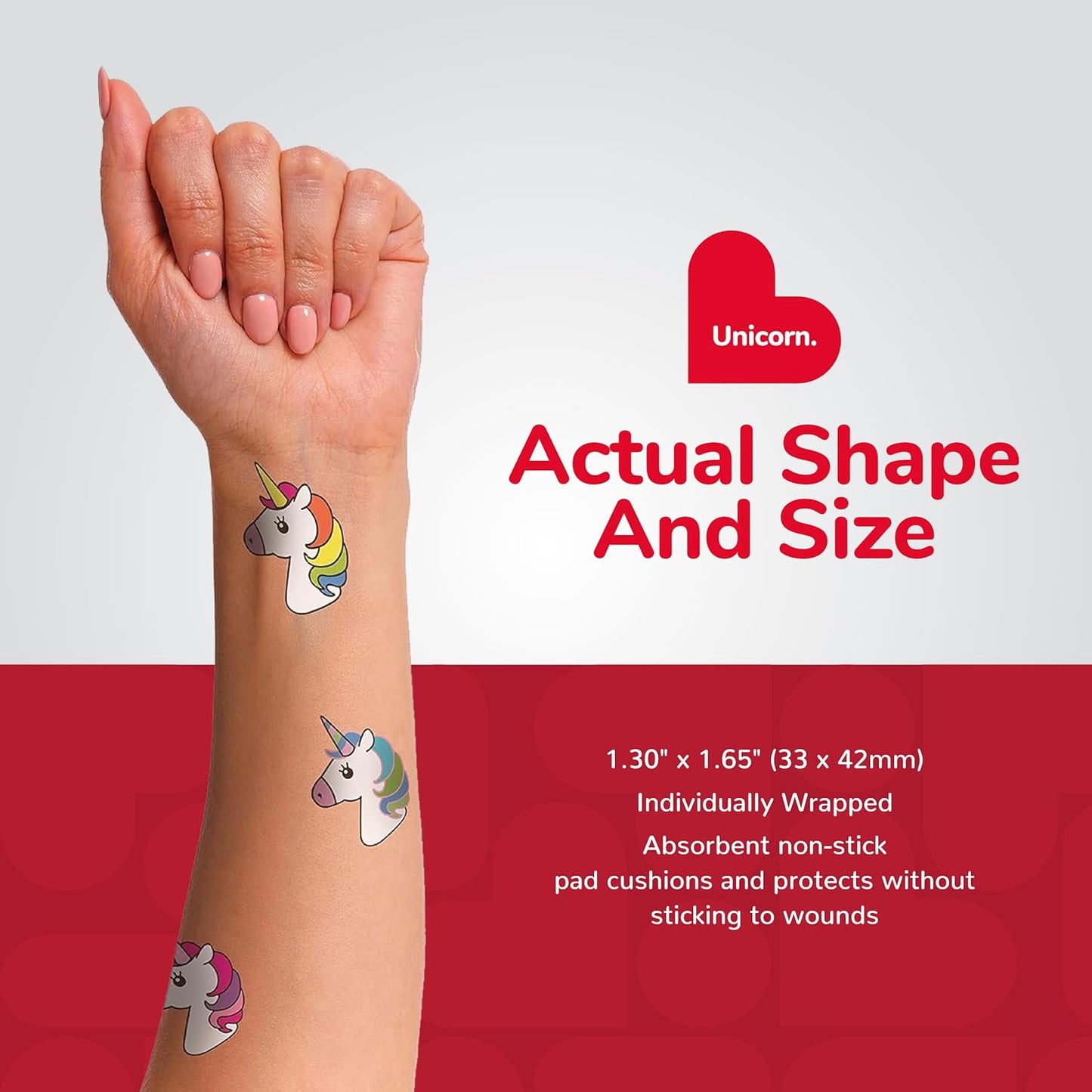 BioSwiss Bandages, Unicorn Shaped Self Adhesive Bandage, Latex Free Sterile Wound Care, Fun First Aid Kit Supplies for Kids, 50 Count