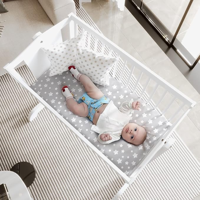 Bassinet Sheets Set 4 Pack for Baby Boy or Girl, Universal Fit for Oval, Hourglass and Rectangular Mattress, Grey