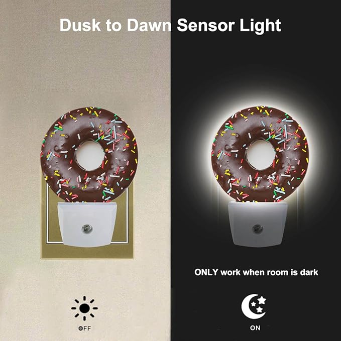 EKOBLA Chocolate Donuts Night Light, Donut Desserts Snacks Night Lights Plug into Wall for Boys Girls, Led Lamp for Stairway/Hallway/Bedroom 0.5W Nightlight Sleep Friendly