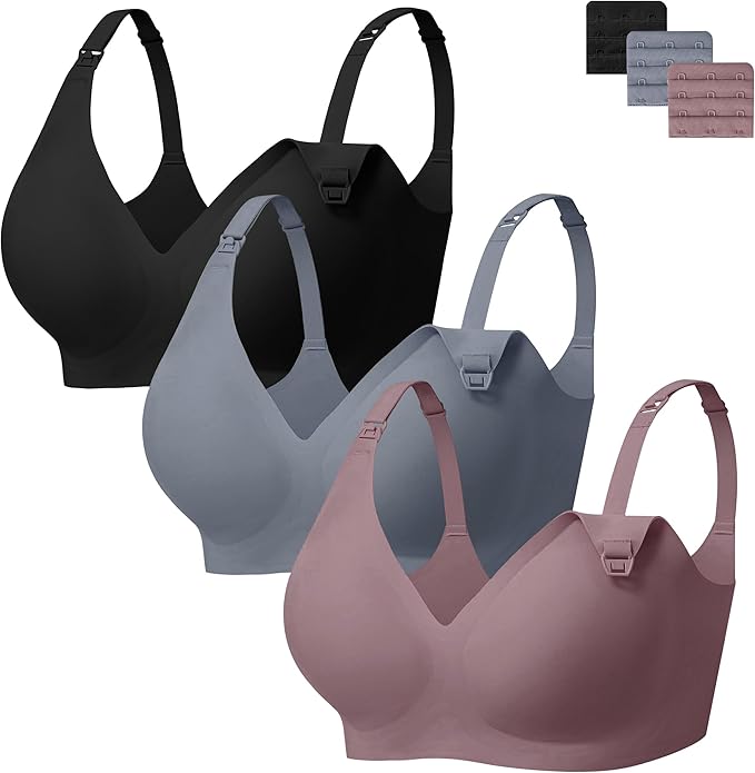 Angelhood 3 Pack Nursing Bras for Breastfeeding Seamless Pregnancy Maternity Bra Wireless Sleep Bralette with Extenders