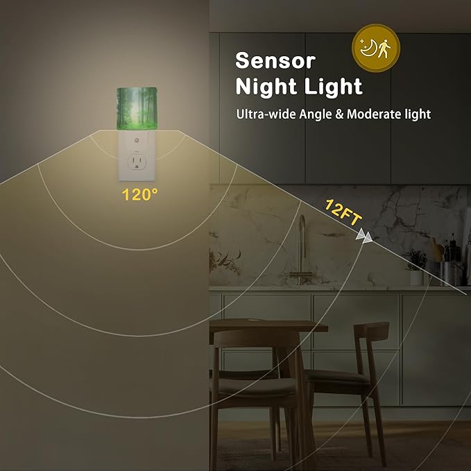 Misty Forest Night Light, Fantasy Green Tree Night Lights Plug Into Wall with Dusk to Dawn Sensor Wall Lamp, Nightlights for Bedroom, Bathroom, Hallway, Kitchen, Gifts Ideal for Girls Women