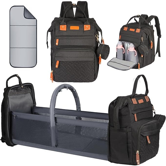 Diaper Bag Backpack, with Changing Table Backpack, 900D Oxford Cloth, Large Capacity Diaper Backpack, 3 in 1 Multifunctional Travel Baby Diaper Backpack (Large Black)