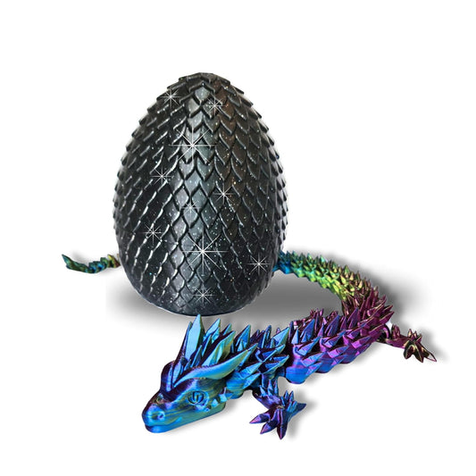 Big 20" Color-Morphing Dragon with Magic Sparkle Egg (Improved Design) Made in USA | Articulated 3D Dragon Eggs with Dragon Inside (RAINBOW & BLACK EGG)