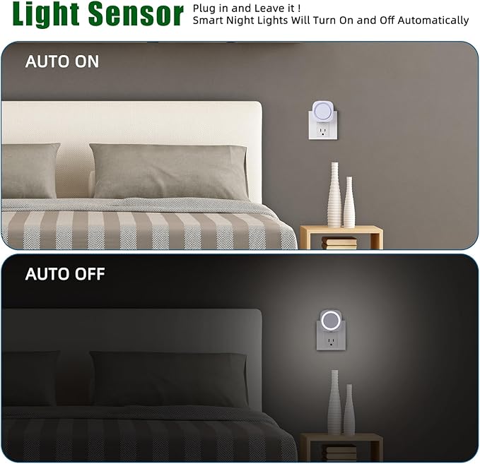 LED Night Lights Plug into Wall, Indirect Soft Dimmable Night Light with Dust to Dawn Sensor, White Nightlight for Bedroom,Bathroom,Kitchen,Stairs,Hallway,Travel, 4 Packs, White