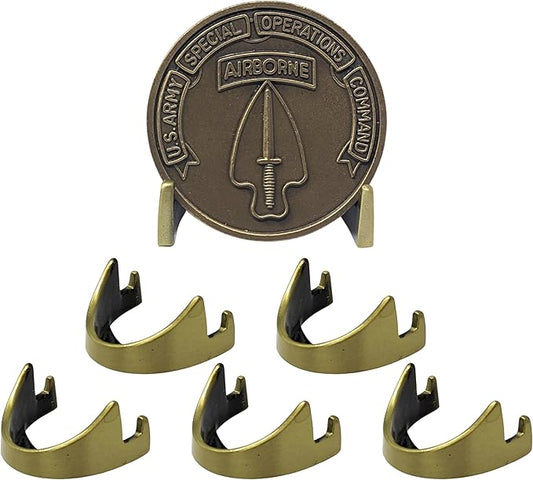 Military Challenge Coin Display Stand - Solid Metal with Anodized Finish - US Vet. Business (Antique Brass Five-Pack)