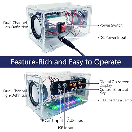 YYSOLDER Speaker Soldering Practice Kit AUX Player Level Indicator Dual Channel Electronic Project kit DIY Electronic kit (Transparent - Soldering Required)