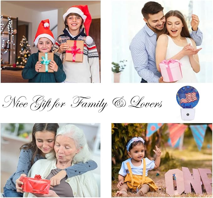 EKOBLA 4th of July Night Light American Flag Fireworks Patriotic Spirit Night Lights Plug into Wall Independence Day Plug-in Nightlights Auto on/Off Led Lamp for Men Women Girls Boys