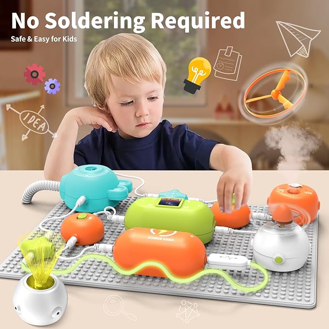 STEM Science Kit for Kids Ages 3-12，31 Electronic Parts, 300+ Fun Projects, No Soldering, 18-Page Guide, DIY Electronics Exploration Toy, Gifts for Boys & Girls
