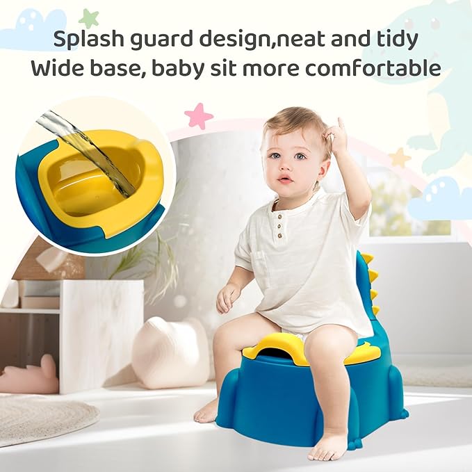 Potty Seat Baby Training Chair Boys Girls Toddler Dinosaur Comfortable children 1-5 years old Baby toilet Animal seat with lid back potty trainer (blue)