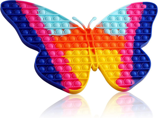 Pop Fidget Sensory Toys, Big Size Jumbo Butterfly Pop Toys 188 Bubbles Push it Bubble Toy Cute Colourful Game Anxiety Stress Reliever Silicone Squeeze toy Pop Sound for Girls Kids Adults Gifts-Blue
