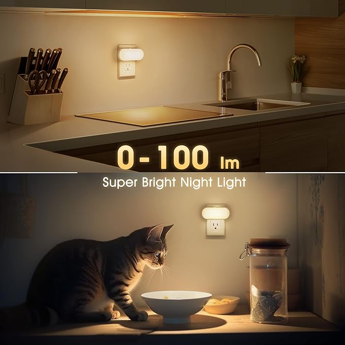 DORESshop Night Lights Plug into Wall, [2 Pack] 1W 3000K Led Night Light with Dusk to Dawn Sensor, Dimmable Night Light from 0LM to 100LM for Bathroom Hallway Bedroom Kids Room Stairway