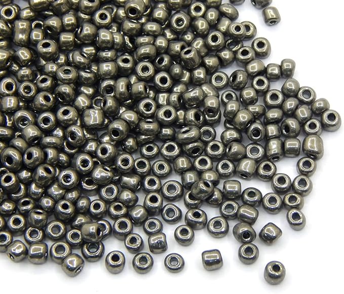 Perlin Glass Seed Beads 4mm 6/0 Round Mini Small Pony Spacer Beads 1100pcs for Jewelry Making Earrings Bracelets Pendants Waist DIY Handmade Metallic Color Kit (Antique Silver Metallic)