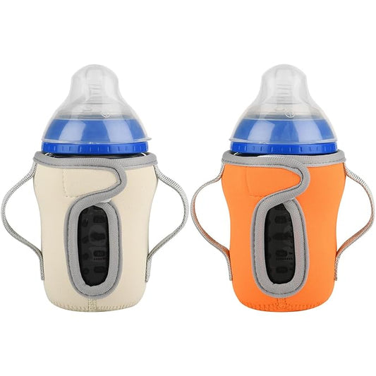 Beautyflier Glass Baby Bottle Sleeve Covers for 9oz Nature Baby Bottles with Dual Handle, 3.8mm Thicken Heat and Cold Retention Baby Bottle Sleeve (Orange+Beige)
