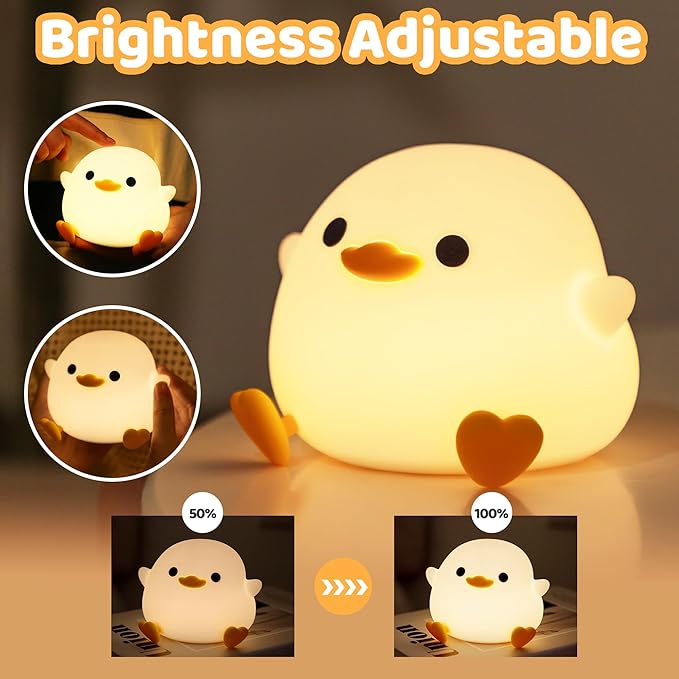 Ammonite DoDo Duck Night Light, Cute Soft Silicone Duck Lamp for Kids, Rechargeable LED Dimmable Bedside Lamp with 20 Minute Timer, Gifts for Boys Girls Women