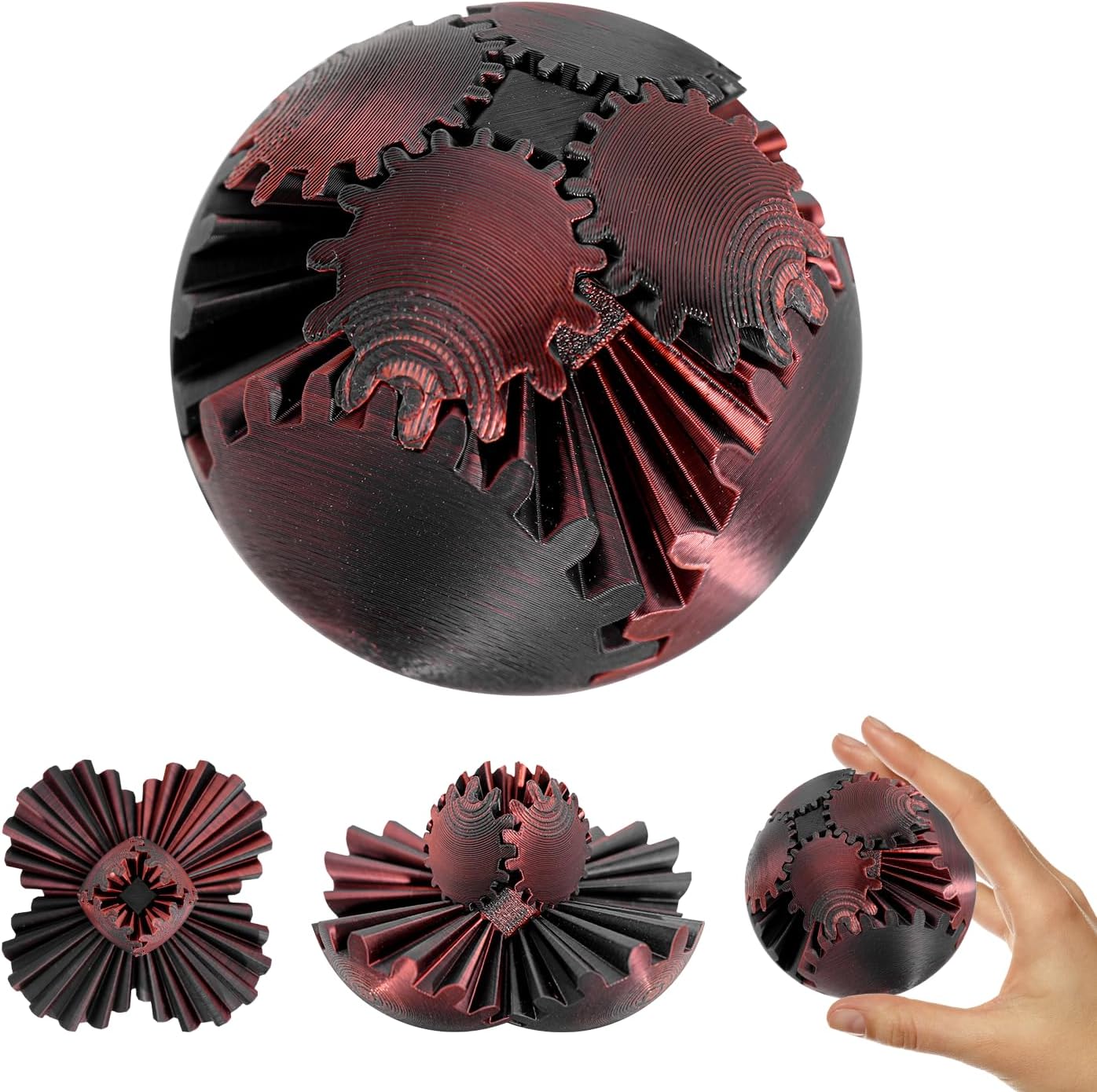 3D Printed Gear Ball Spin Ball，Gear Sphere, Gear Ball Fidget Toy, Stress Ball, GearSphere Desk Toy, Fidget Ball, Gear Toy for Stress and Anxiety Relaxing (Brown)