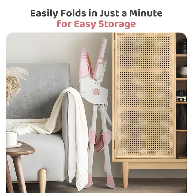 6-in-1 Foldable Baby High Chair for Babies & Toddlers – Adjustable Height & Recline, 5-Point Safety Harness, Removable Tray | Portable Highchair, Space-Saving & Easy Clean | Silla de Comer para Bebé