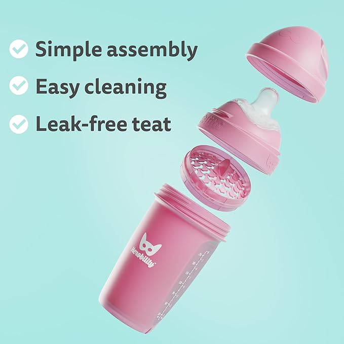 Herobility Double Anti-Colic Baby Bottles – 5 fl oz/140ml – 4-Pack – Multicolor – Sand, Woodchuck, Pink, White