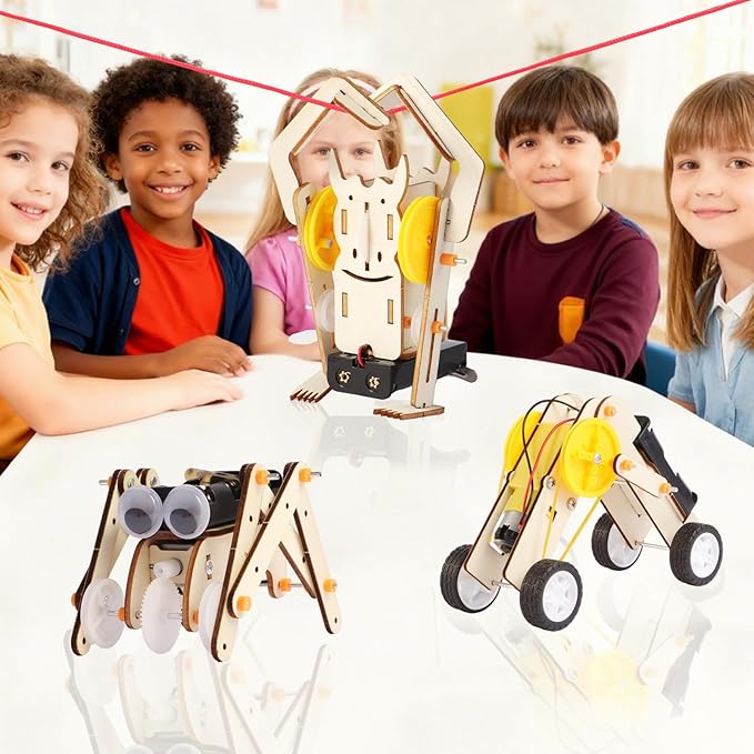 3-in-1 Robot Toys STEM Kits for Kids Ages 8-12 Build Wooden 3D Puzzle Robots Rope-Climbing, Roller & Walking Robot Model DIY Science Projects Crafts Gifts for Boys & Girls 6 7 8 9 10 Year Old
