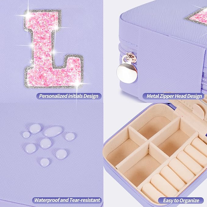 Travel Jewelry Case - Personalized Jewelry Box for Women,Small Jewelry Organizer Cute Jewelry Organizers and Storage Aesthetic,Travel Essentials Birthday Gifts for Girls Women | Lavender,L