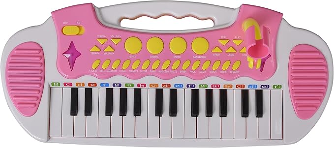 Qaba Kids Toy Keyboard Piano Toddler Electronic Instrument with Stool, Microphone and Bright Flashlight for Children Birth Gift, Pink