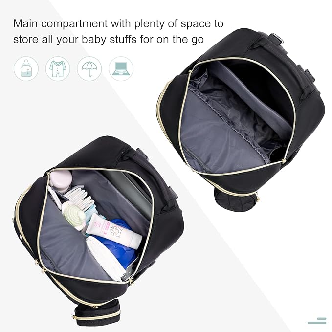 LOVEVOOK Diaper Bag Backpack, Quilted Baby Bag with Changing Pad & Pacifier Holder, Waterproof Travel Diaper Bags for Baby Boys Girls, Stylish and Large Capacity, Lozenge-Black