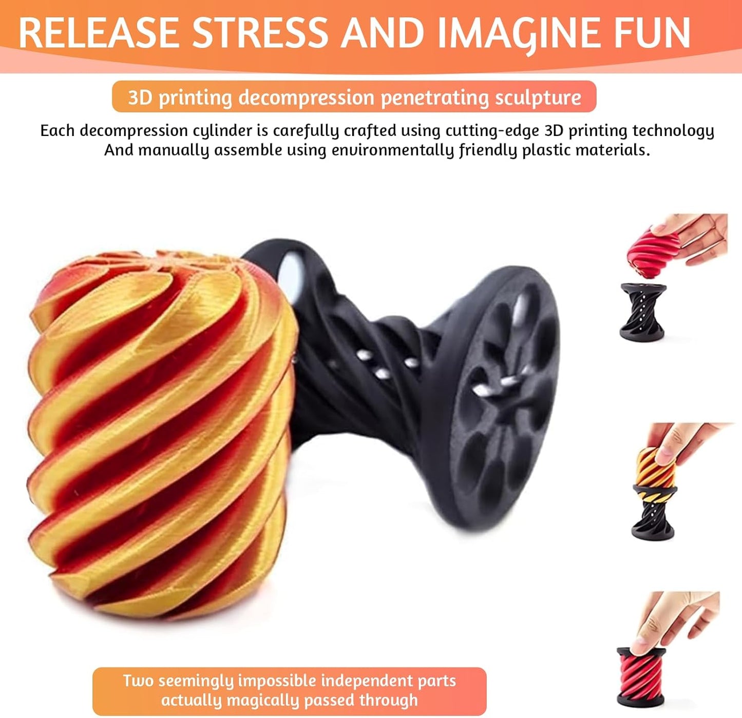 Impossible Pyramid Passthrough Sculpture, 3D Printed Spiral Cone Toys, Spiral Cone Fidget Toy, Anxiety Relief Toy, Pass Through Pyramid Fidget Toy, Mini Vortex Thread Illusion for Adult Children