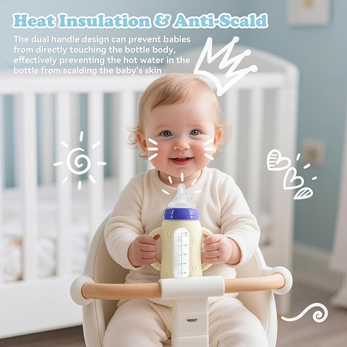 4-Pack Silicone Sleeves for Lansinoh Glass Bottles 5 oz- Starry Sky Design Baby Bottle Holder with Handles,Protectors for Lansinoh Natural Wave Glass Bottles, Anti-Scald Feeding Supplies