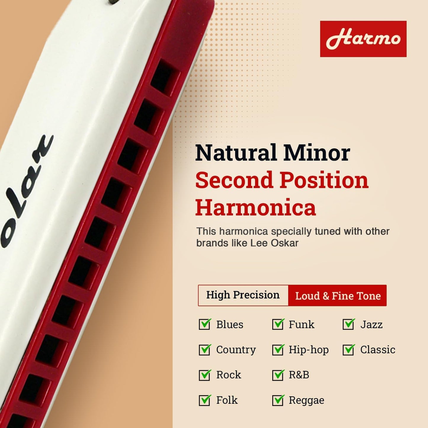 Harmo Polar Natural Minor Harmonica Key of G# - Specialized for Natural Minor Blues, Jazz, Rock, Folk, & Pop, Mouth Organ With Case, Phosphor Bronze Reeds, Harmonica for Beginners & Professionals