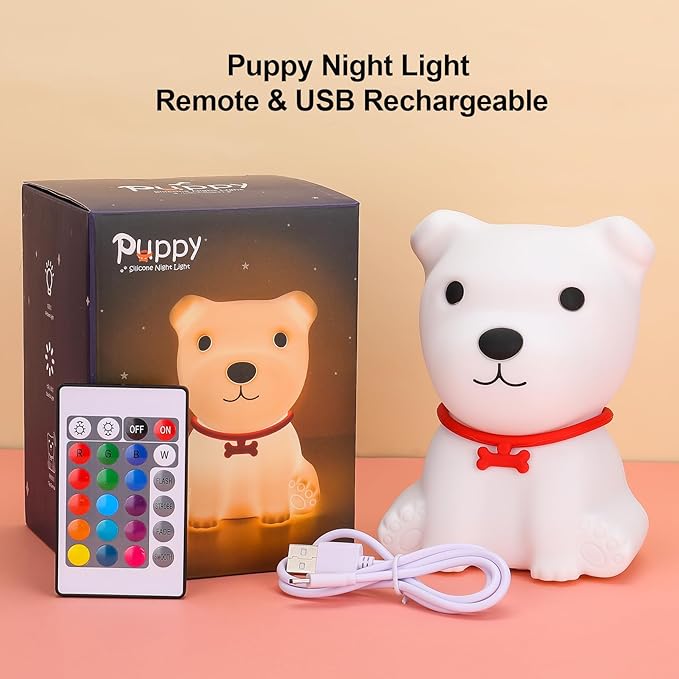 Tremdwoto Dog Night Light for Kids,Cute Colorful Night Light with Remote Baby Girl Squishy Night Lights Lamp Puppy Light Dimmable Nursery Lamp Nightlight Gift for Boys and Girls Kawaii Bedroom Decor