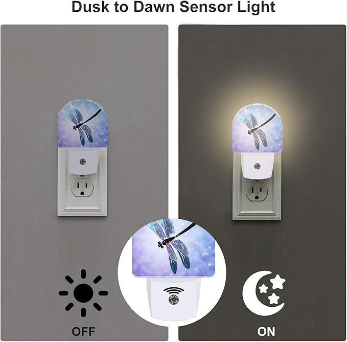 Fantasy Purple Dragonfly Night Light for Kids,Beautiful Glitter Dragonfly Night Light Plug in with Dusk to Dawn Sensor,0.5w Energy Saving Nightlight for Hallway Stairway Kitchen Bedroom