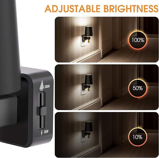 Night Light, Dimmable Night Lights Plug into Wall, Dusk to Dawn Sensor, Daylight White 5000K, 0-100LM, Plug in NightLight, Vintage Night Light Compact for Hallway Bedroom Stairway