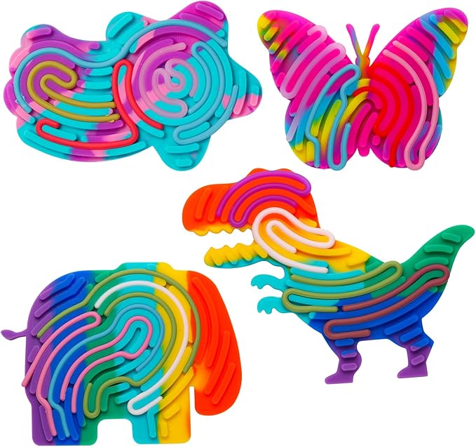 4 Pack Sensory Activity Board Toys Set, Silicone Fidget Toys Adults Toddler, Bulk Party Favors Sensory Toys for Kids 8-12, Calm Down Fidget Toy for Stress Relief ADHD and Autism