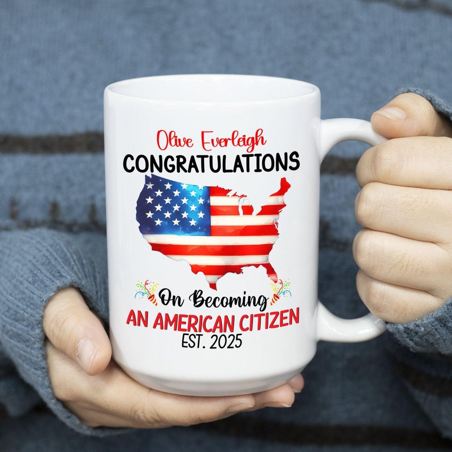 Congratulations On Becoming An American Citizen White Coffee Mug, Personalized Year & Name Eagle Tea Cup Gift For Women Men On Citizenship Celebration, Customized New US Citizen Coffee Cup 11Oz 15Oz