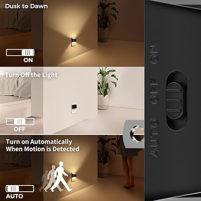 DORESshop LED Night Light[2 Pack], Night Lights Plug into Wall, 3 Mode Plug in Night Light with Motion Sensor, Dusk to Dawn Sensor, Nightlights for Adults, Bedroom, Bathroom, Hallway