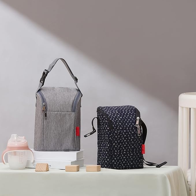 Insulated Baby Bottle Bag, Baby Bottle Holder Extra Storage, and, Easy to Carry, Travel Accessory, Keeps Bottles Warm or Cooler (Dark Blue)