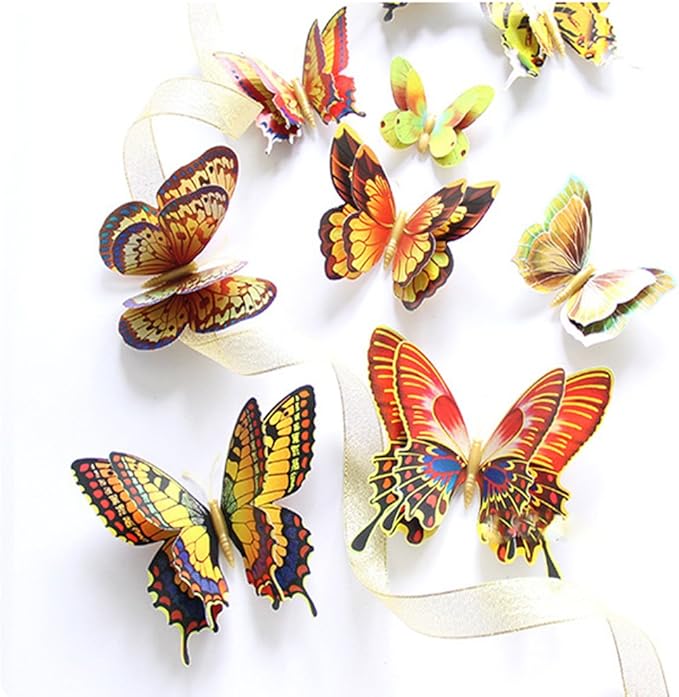 Mixed of 12PCS 3D Pink Butterfly Wall Stickers Decor Art Decorations¡­ (Golden)