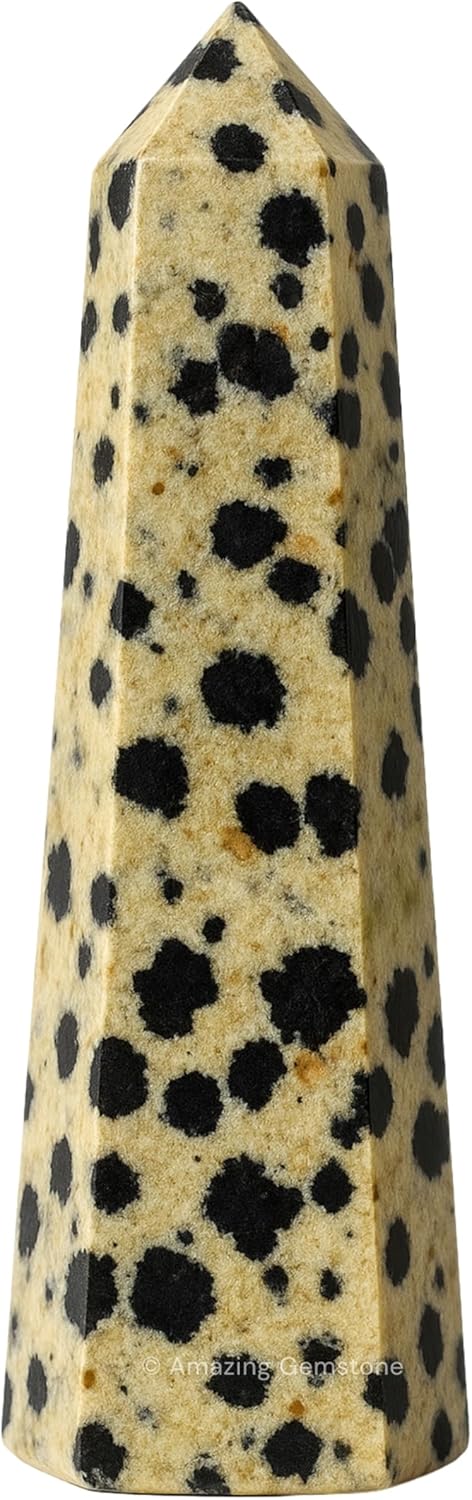 Amazing Gemstone Dalmatian Jasper Crystal Towers - Natural Healing Crystal Point Obelisk for Reiki Healing and Crystal Grid (3 Inch)