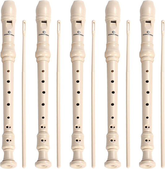 CONJURER 5Pc Soprano Recorder Instrument for Kids Student - German Fingering 8 Hole Flute ABS Descant Recorders for Beginners with Cleaning Rod and Bag for Kids over 3 Years Old