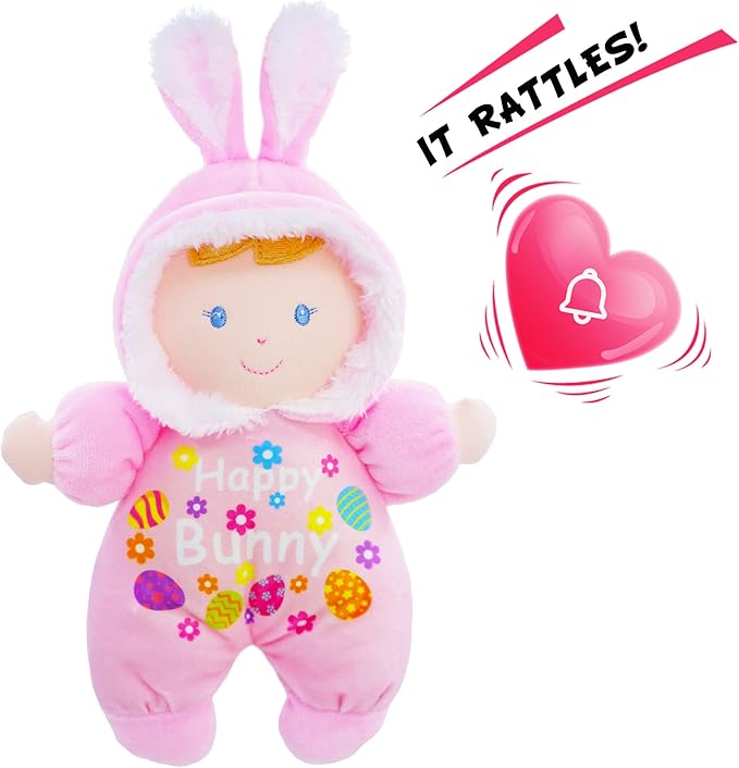 June Garden 9" My First Doll Olivia - Soft Plush Bunny Baby Doll - Easter Gift for Infants and Toddlers