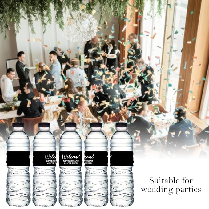 100PCS Wedding Water Bottle Labels Waterproof Greenery Floral Wraps Sticker for Water Bottle Baby Shower Bottle Label for Bridal Shower Party（Black1）