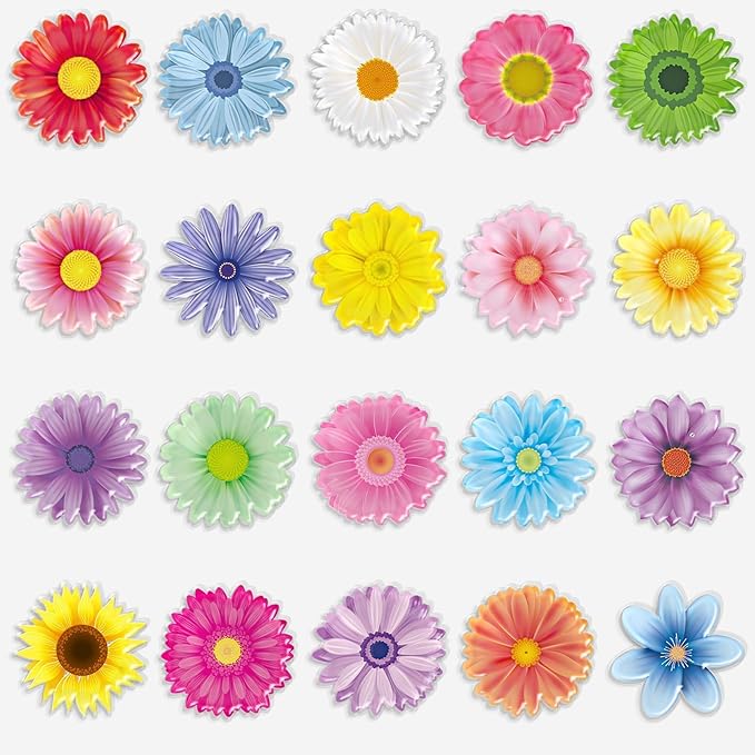20PCS Spring Grow Flowers Thick Gel Cling Sunflowers Window Gel Cling Decals Sticker Flower Window Decoration for Kids Toddlers Home Airplane Classroom Nursery Spring Party Supplies Removable Reusable