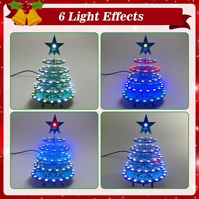 Christmas Tree Soldering Projects, PEMENOL DIY X-mas Tree SMD Soldering Practice Kit, 73 Pcs WS2812B RGB LEDs with 6 Types of Light Effects Music for Christmas Desktop Decoration College