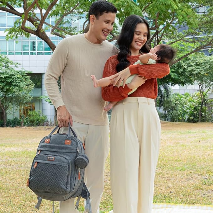 BabbleRoo Extra Large Diaper Bag Backpack, Expandable Baby Bag with Up to 50% More Capacity - Travel Essentials Baby Bag Tote with Changing Pad, Stroller Straps & Pacifier Case - Unisex, Black