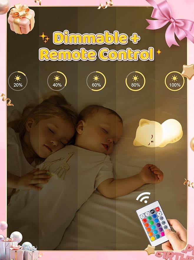 Mubarek 【Remote + Gifts Package】 Cat Night Light for Kids,16 Colors Dimmable Teen Girl Gifts Trendy Stuff, TAP for Fun Cute Stuff for Teen Girls,Cute Room Decor for Girl