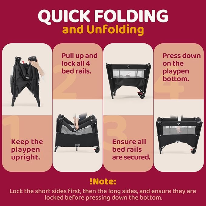 HARPPA Pack and Play 5 in 1, Portable Baby Playard for Travel, Baby Bassinet Bedside Sleeper with Mattress, Rolling Bassinet for Infant, Pack n Play with Changing Table, Bed Crib(Black)