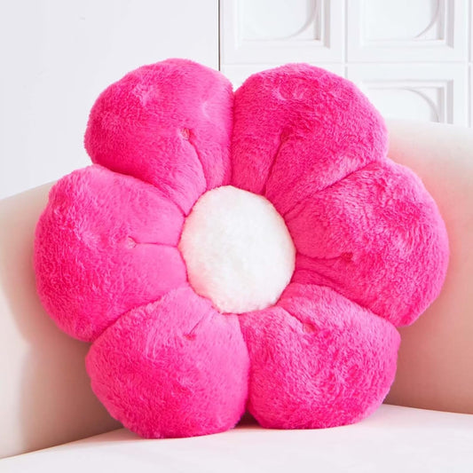 Flower Pillow, Cute Flower Shaped Decorative Pillow, Soft Rabbit Fur Daisy Pillow Home Decor Floor Seating Cushion for Bedroom Living Room (Hot Pink 14.9 Inch)